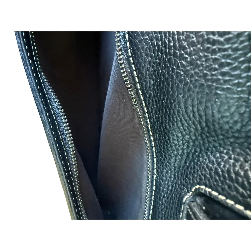 Cole Haan Black Pebbled Leather Briefcase Laptop Messenger Bag Contrast Stitch